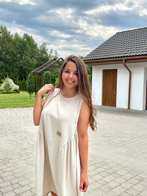 SUKIENKA JULIA Z LNU I WISKOZY - BEŻ