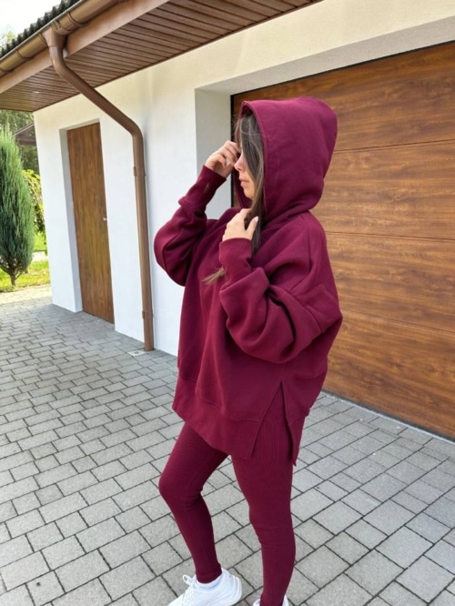 BLUZA MESS Z KAPTUREM BORDOWA