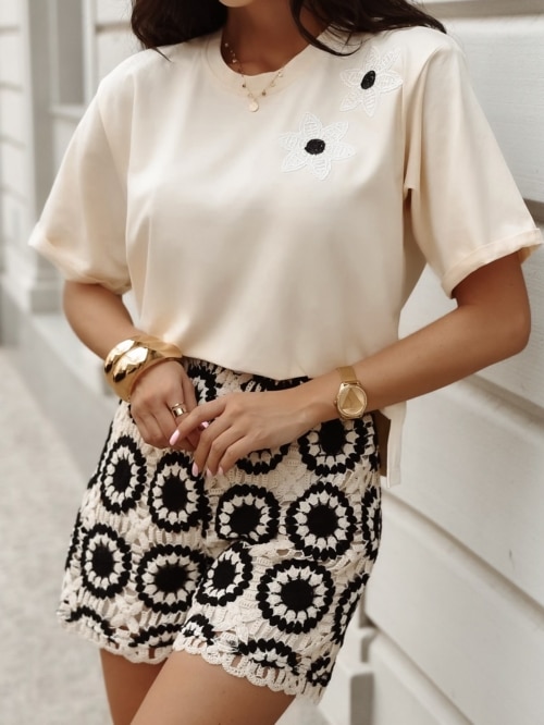 BLUZKA DAMSKA FLOWERS ECRU