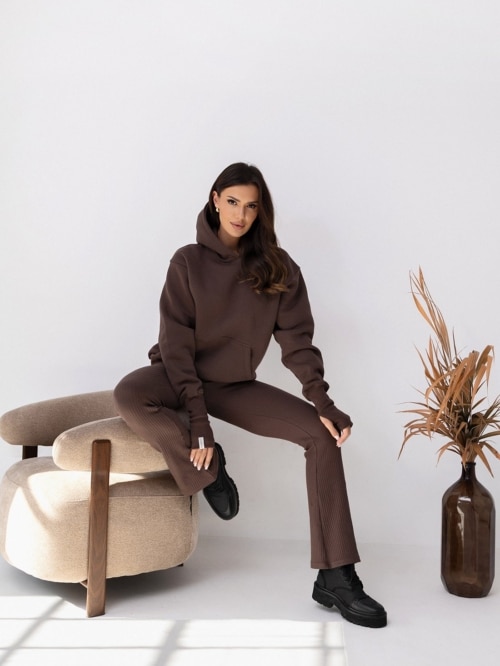 BLUZA BASIC SHORT Z KAPTUREM BRĄZOWA