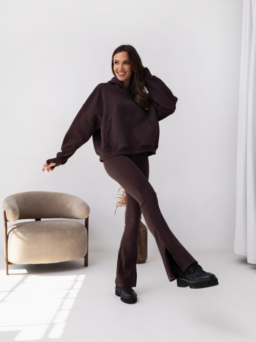 BLUZA BASIC SHORT Z KAPTUREM - GORZKA CZEKOLADA