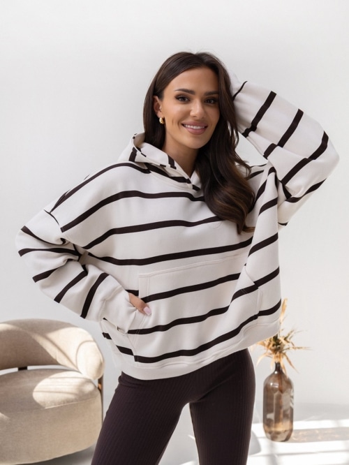 BLUZA DAMSKA MILA KOKOS W PASY CZEKOLADOWE