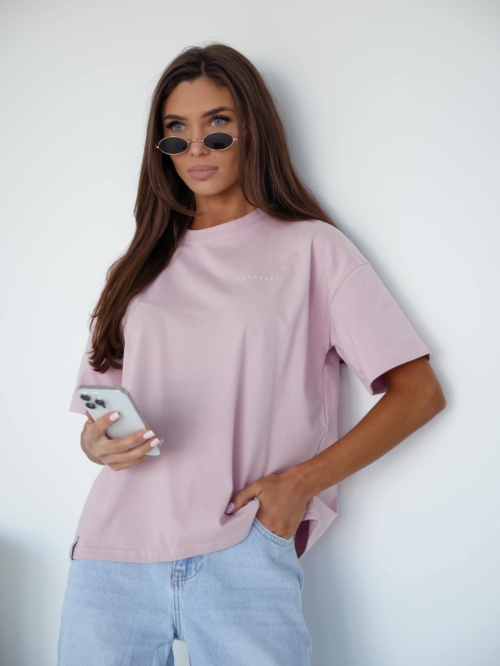 T-SHIRT DAMSKI OVERSIZE PUDROWY RÓŻ LENOSHKA