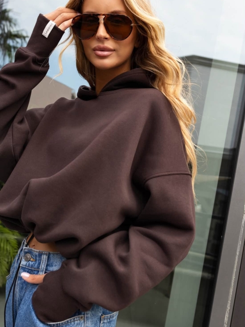 BLUZA DAMSKA MILA Z KAPTUREM GORZKA CZEKOLADA LENOSHKA